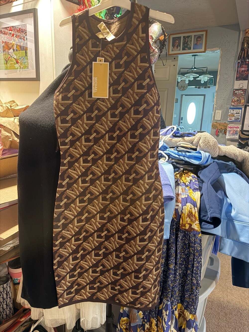 Michael Kors Empire Signature Logo Jacquard Tank Dress in Chocolate